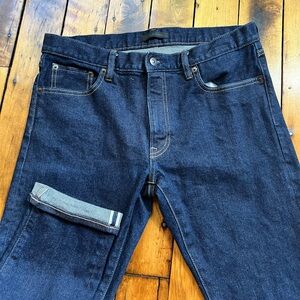 Uniqlo Jeans Mens 34x32 Kaihara Selvedge Denim Slim Straight Dark Wash Stretch